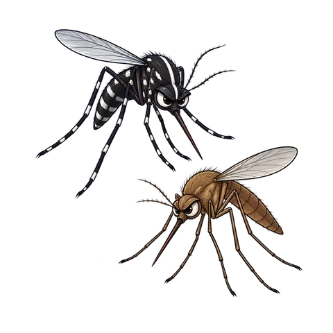 Cartoon illustration of mosquitoes