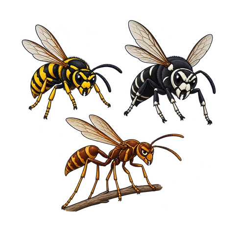 Cartoon illustration of wasps & hornets